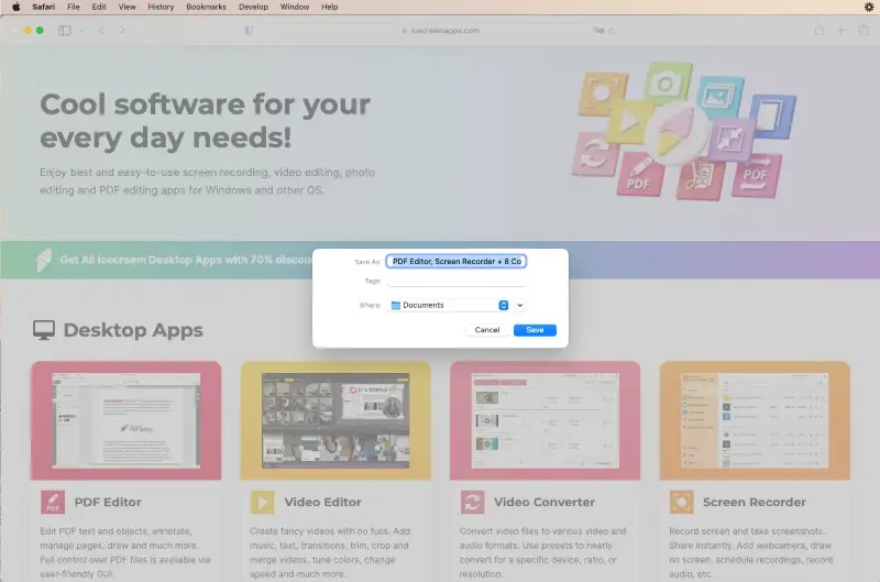 HTML to PDF in Safari browser on macOS Step 2